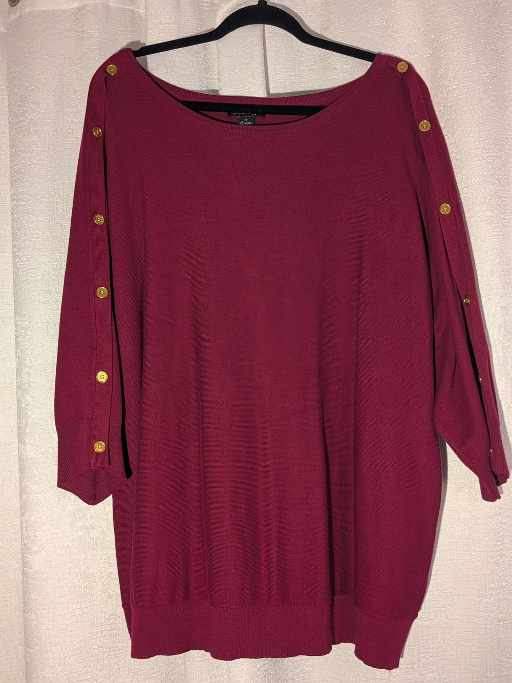 Womens Button-Sleeve Knit Top - Burgundy By Design 2X